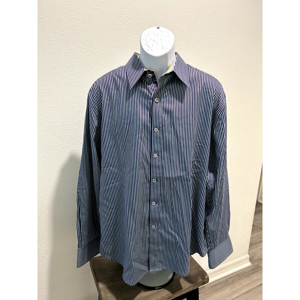 Robert Graham Men's XL Blue Striped Button-Down Shirt Long Sleeve Flip Cuff B15